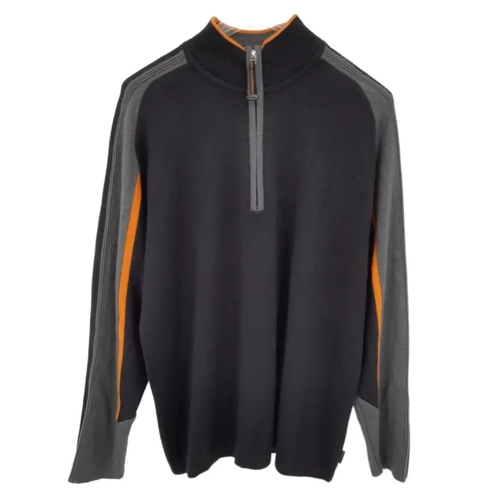 VTG 90s Obermeyer Black Gray Mesa Wool Acrylic Quarter Zip Ski Pullover Sweater